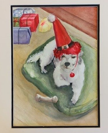 Marian, Benji, Christmas card design, watercolour.